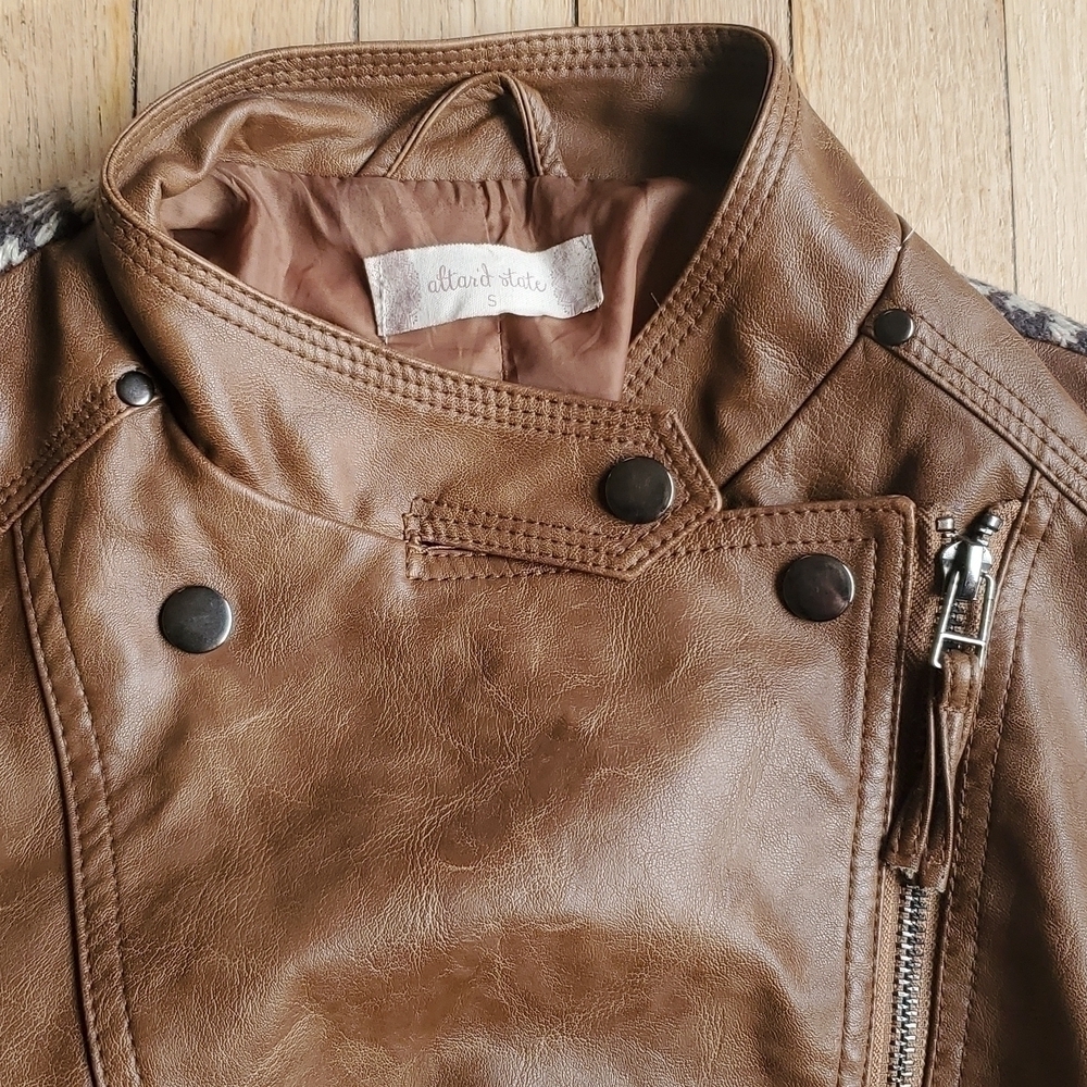 Altar'd State Faux Leather Moto Jacket with Aztec Back Sz Small - Picture 5 of 8